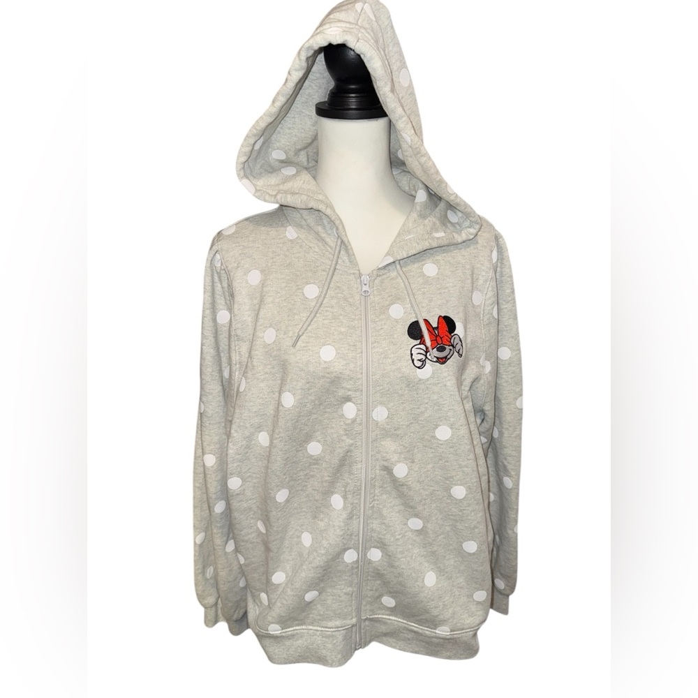 Disney Light Gray Hoodie with Polka Dots and Character Design